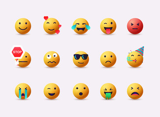 Set of Emoticons. Emoji flat design, avatar. 3D Web Vector Illustrations.