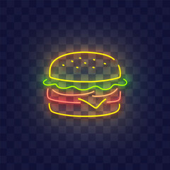 Burger neon sign, bright signboard, light banner. Burger logo neon, emblem. Vector illustration © Vladyslav