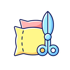 Household items and alterations RGB color icon. Upholstery production. Work with textile. Home cushions, pillows restoration. Clothing alteration and repair services. Isolated vector illustration