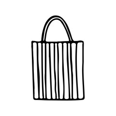 Beach bag with vertical stripes.  Doodle style outline illustration.  Vector.