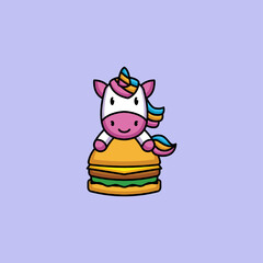 Cute unicorn with delicious food flat design