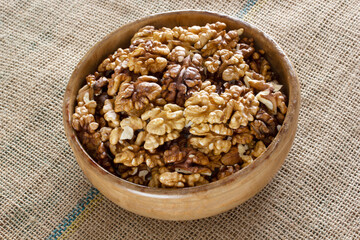 fresh and organic walnuts on plate