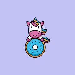 Cute unicorn with delicious food flat design