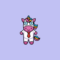 Cute Student Nerd unicorn logo design