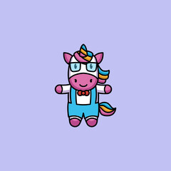 Cute Student Nerd unicorn logo design