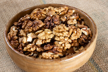 fresh and organic walnuts on plate