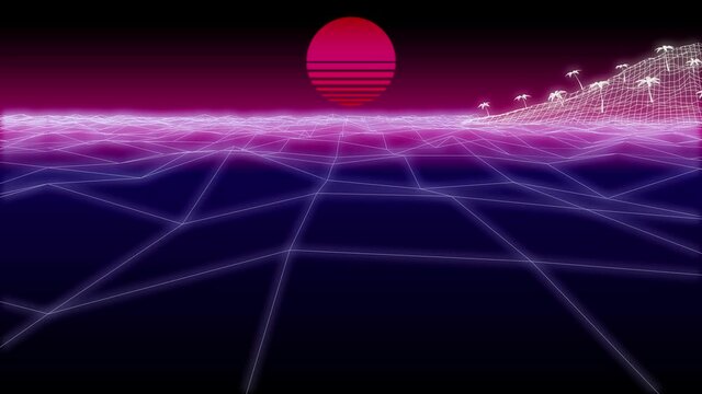 synthwave island and a sun Background 3d render
