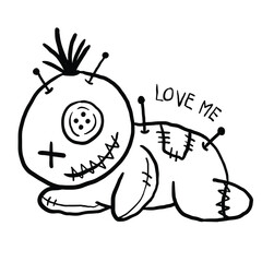Cursed doll line art cartoon design