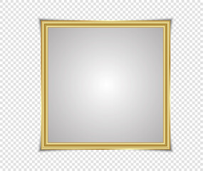 Gold shiny glowing frame with shadows isolated on transparent background. Gold luxury vintage style realistic border, photo, banner. illustration - Vector