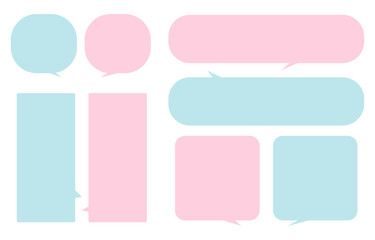 Set pink and blue speech bubbles on a white background, vector speaking or talk bubble, conversation , couple