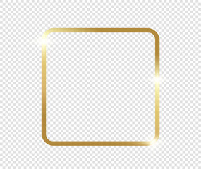 Gold shiny glowing frame with shadows isolated on transparent background. Golden luxury vintage realistic rectangle border. illustration - Vector