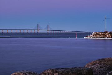 Oresund bridge winter, frozen sea.