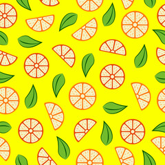 Seamless Pattern With Lemons, Oranges and Tangerines. Pattern for printing on paper or fabric. Summer mood.