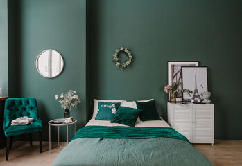 room interior stylish green spring decor bedroom