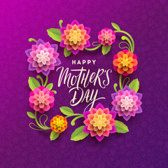 Mothers day greeting card - Calligraphic greeting and  flowers frame on a floral doodle background. Vector illustration.