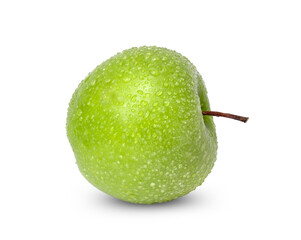 Fresh green apple with water drops isolated on white background