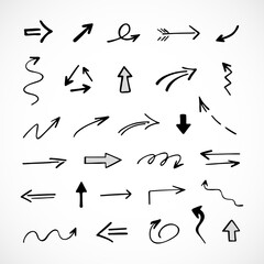 Vector set of hand-drawn arrows, elements for presentation