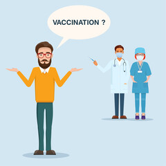 Man thinking and doubting. Vaccination problem