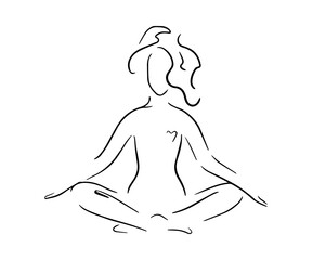 Woman in lotus position. Vector illustration of lineart style. Yoga pose flat line icon, simple sign of woman in easy pose