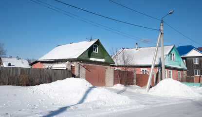 winter landscape village houses covered with snow