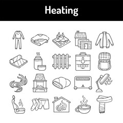 Heating color line icons set. Pictograms for web page, mobile app, promo.