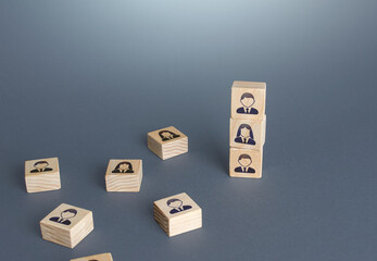 Figurine blocks with employees. Personnel recruitment concept. Team building. Company organization....