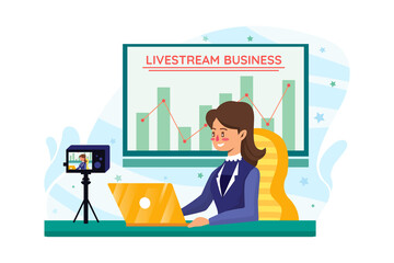 Businesswoman coaching online in front of a video camera.