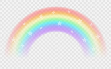 Transparent rainbow with stars. Vector illustration. Realistic raibow on transparent background.