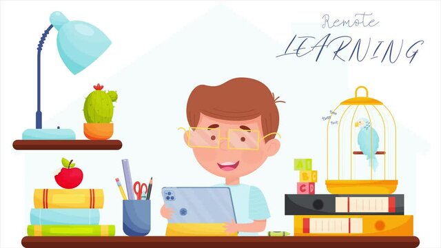 Distance learning concept, workplace cartoon vector animation video.