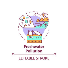 Freshwater pollution concept icon. Microplastics effects idea thin line illustration. Water contamination. Plastic debris. Vector isolated outline RGB color drawing. Editable stroke