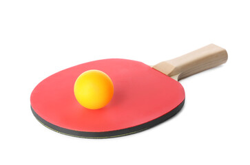 Ping pong racket and ball isolated on white