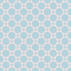 Vector abstract geometric seamless pattern. Simple ornament with small net, grid, lattice, mesh, geometrical shapes. Abstract background in light blue and lilac color. Subtle repeat decorative design