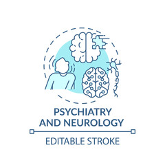 Psychiatry and neurology blue concept icon. Mental disorder. Problem with brain health. Medical assistance idea thin line illustration. Vector isolated outline RGB color drawing. Editable stroke