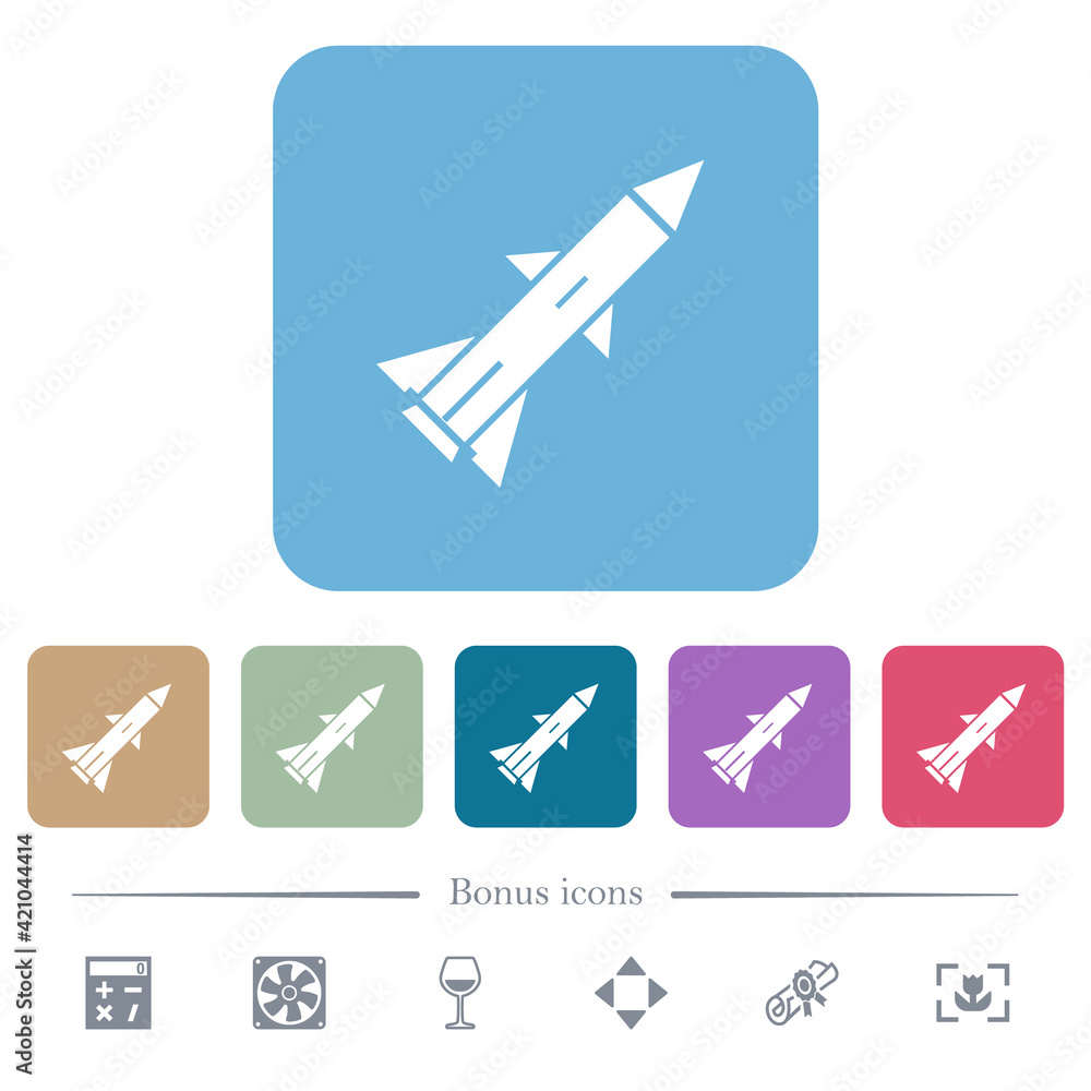 Poster Ballistic missile flat icons on color rounded square backgrounds