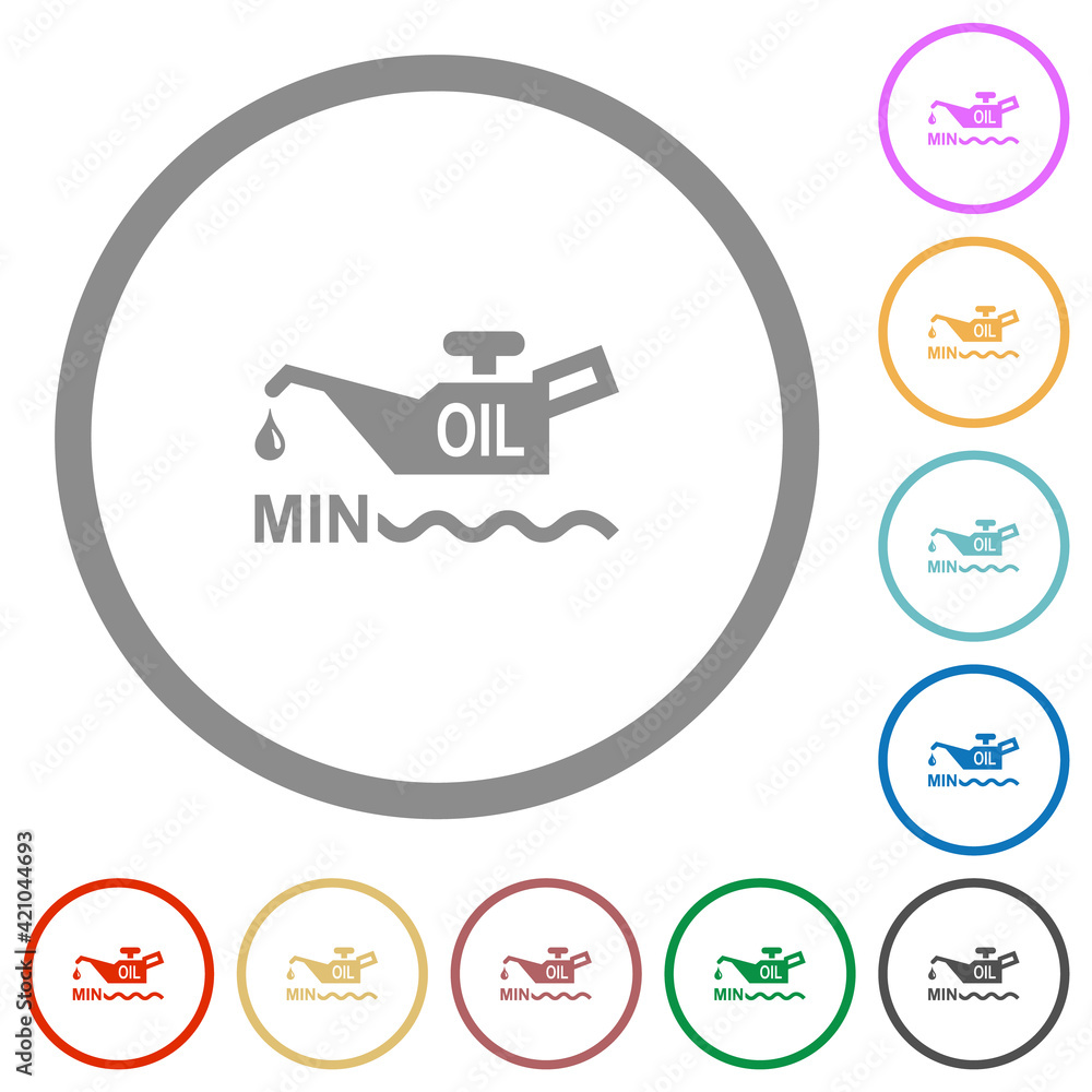 Poster oil level minimum indicator flat icons with outlines
