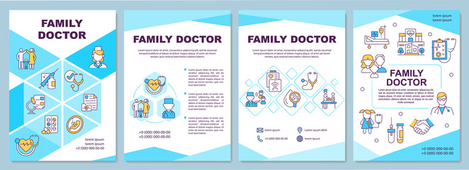 Family doctor brochure template. Medical treatment process. Flyer, booklet, leaflet print, cover design with linear icons. Vector layouts for presentation, annual reports, advertisement pages