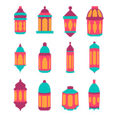 flat of a lantern set vector illustration. Ramadan Kareem Flat Style Background