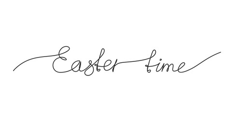 Easter time handwritten inscription Continuous one line drawing, Text made of thin line. Hand drawn vector minimalist illustration, Design element for Easter holidays