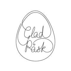 Happy Easter Swedish calligraphy lettering in egg shape frame, Continuous one line drawing, Handwritten inscription made of line, Vector minimalist illustration, Design element for Easter holidays