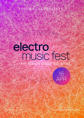 Neon club flyer. Electro dance music. Trance party dj. Electronic sound fest. Techno event poster.