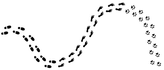 Traces on a white background. Footprints. Human feet