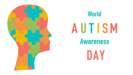World autism awareness day. Colourful puzzles vector background. Symbol of autism. Medical flat illustration in bright colors. Health care, banner, poster, card.