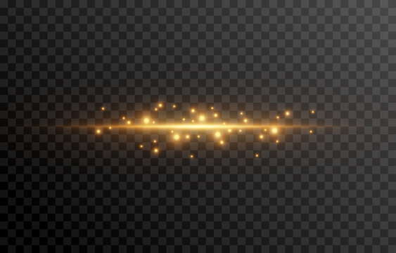 Gold line of light. Magic glow, particles of light, sparks. Glowing line png. Vector image.
