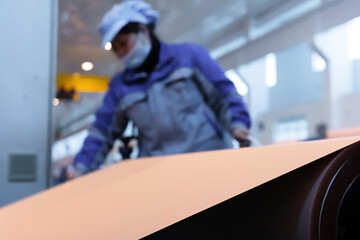 Manufacturing circuit board copper foil modern manufacturing assembly line. Digital industrial...