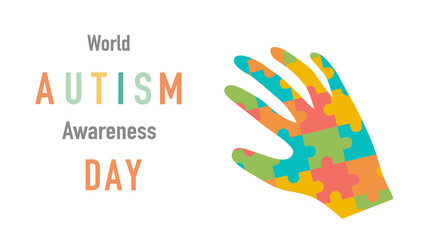 World Autism Awareness Day.  Autism awareness concept with hand of puzzle pieces for the design of banners, flyers, posters, social stocks. Medical flat illustration in bright colors.
