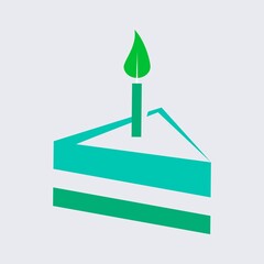 one piece of cake in green with a candle