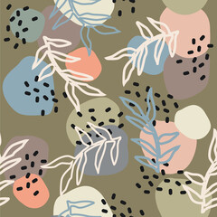 Abstract design with nature-inspired and abstract shapes. Modern exotic plants illustration. Creative pattern with hand drawn shapes