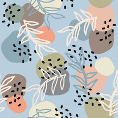 Abstract design with nature-inspired and abstract shapes. Modern exotic plants illustration. Creative pattern with hand drawn shapes