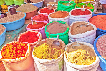 Traditional oriental spices at market. Sousse, Tunisia