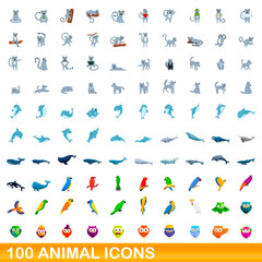 100 animal icons set. Cartoon illustration of 100 animal icons vector set isolated on white background